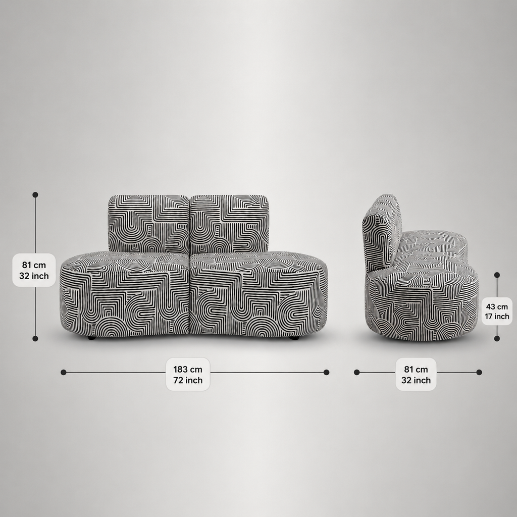 Nova Urban Maze 3 Seater Premium Polyester Fabric Armless Sofa in White & Black