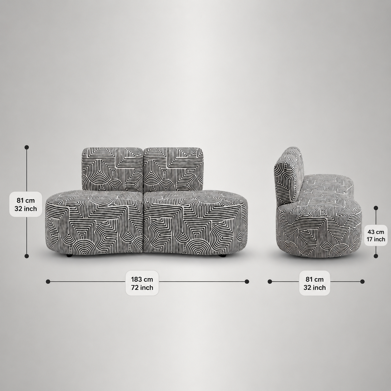 Nova Urban Maze 3 Seater Premium Polyester Fabric Armless Sofa in White & Black