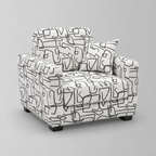 Orion Abstract Linear 1 Seater Premium Polyester Upholstered Sofa in White & Black