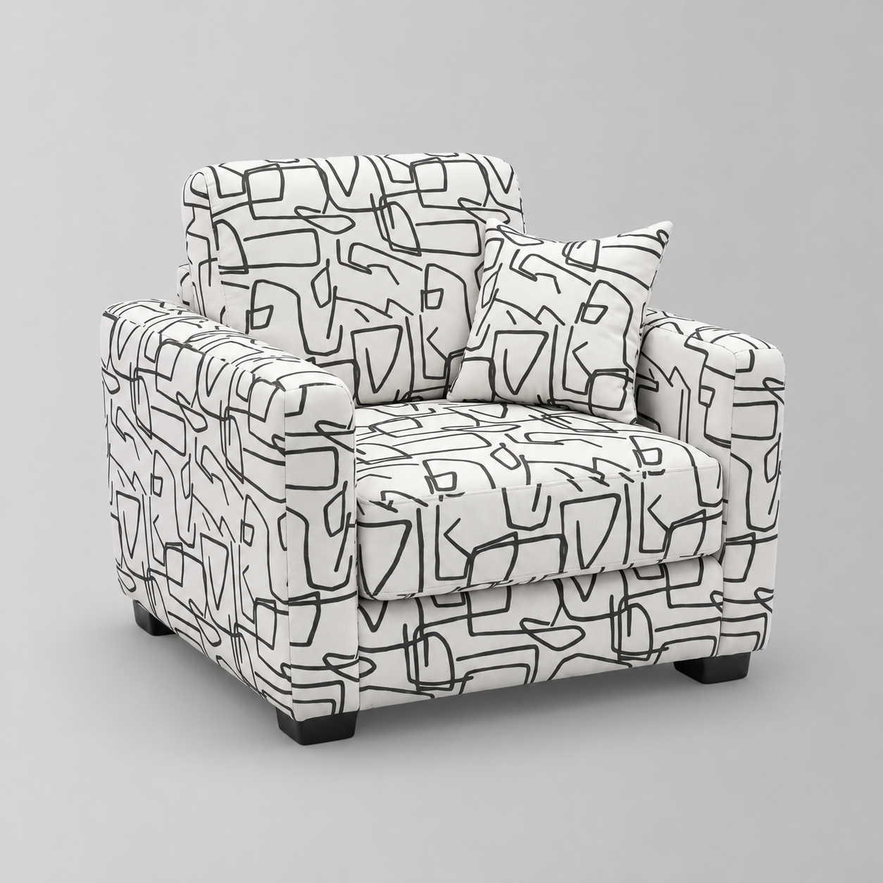 Orion Abstract Linear 1 Seater Premium Polyester Upholstered Sofa in White & Black