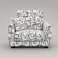 Orion Abstract Linear 1 Seater Premium Polyester Upholstered Sofa in White & Black