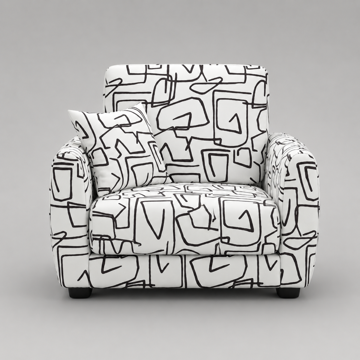 Orion Abstract Linear 1 Seater Premium Polyester Upholstered Sofa in White & Black
