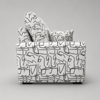 Orion Abstract Linear 1 Seater Premium Polyester Upholstered Sofa in White & Black
