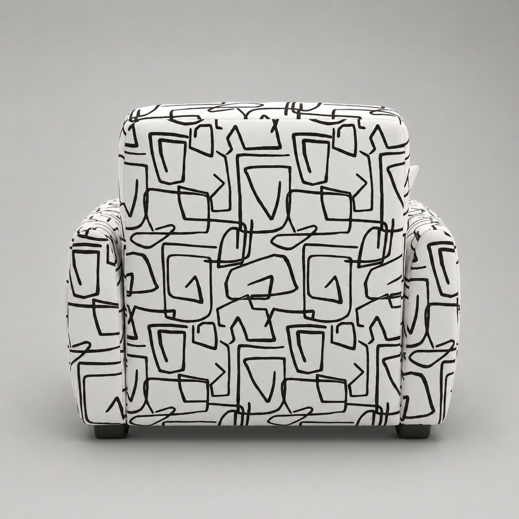 Orion Abstract Linear 1 Seater Premium Polyester Upholstered Sofa in White & Black