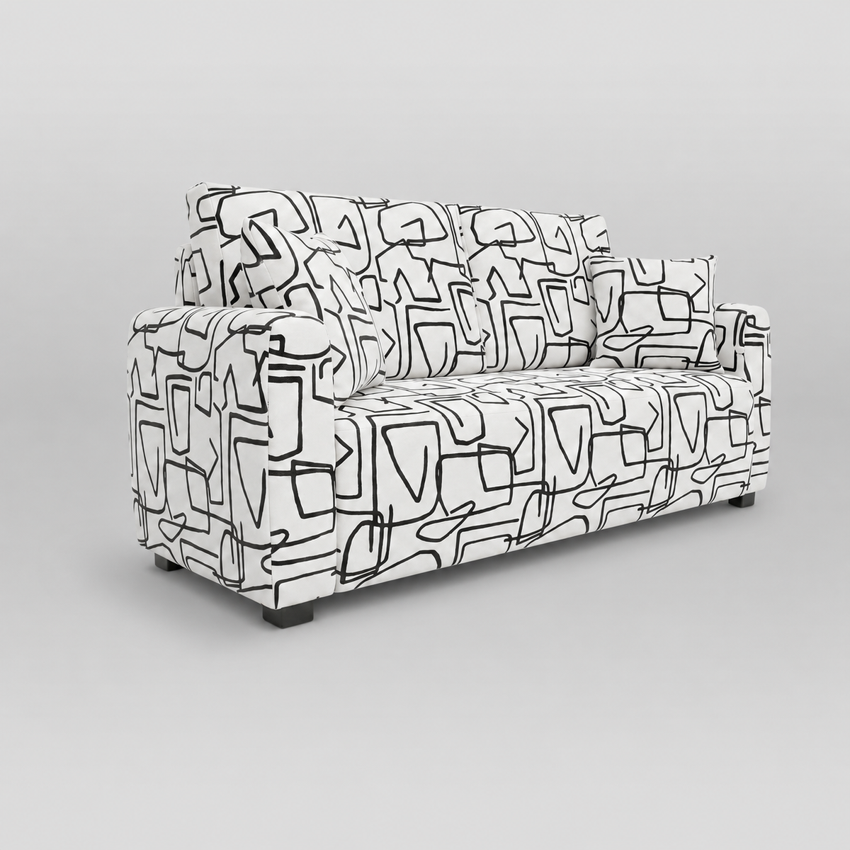Orion Abstract Linear 2 Seater Premium Polyester Upholstered Sofa in White & Black