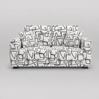 Orion Abstract Linear 2 Seater Premium Polyester Upholstered Sofa in White & Black