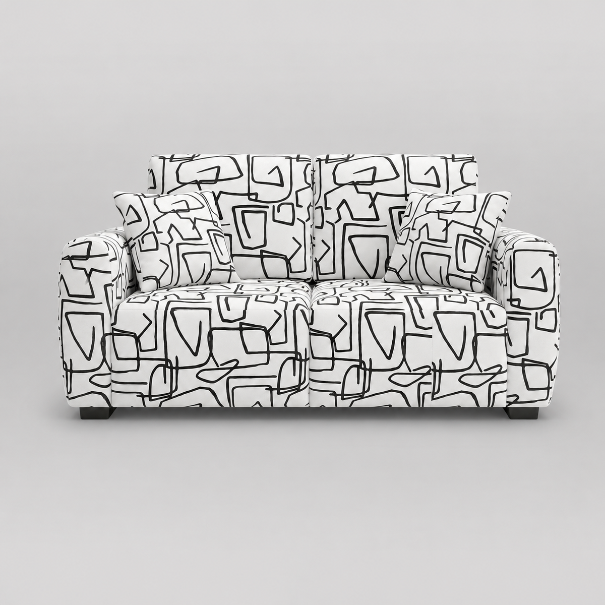 Orion Abstract Linear 2 Seater Premium Polyester Upholstered Sofa in White & Black