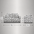 Orion Abstract Linear 2 Seater Premium Polyester Upholstered Sofa in White & Black