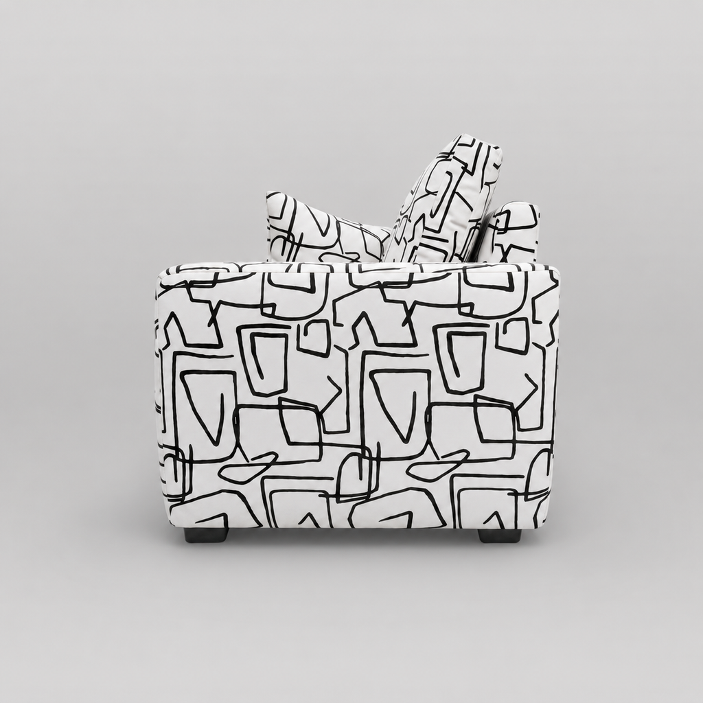 Orion Abstract Linear 2 Seater Premium Polyester Upholstered Sofa in White & Black