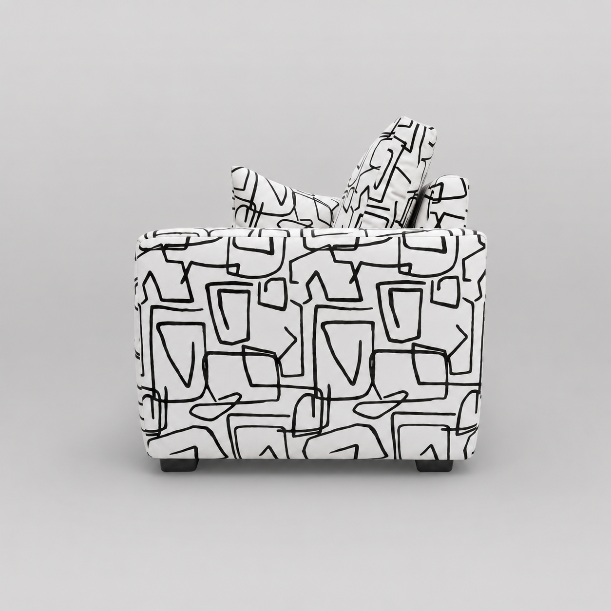 Orion Abstract Linear 2 Seater Premium Polyester Upholstered Sofa in White & Black
