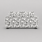 Orion Abstract Linear 2 Seater Premium Polyester Upholstered Sofa in White & Black