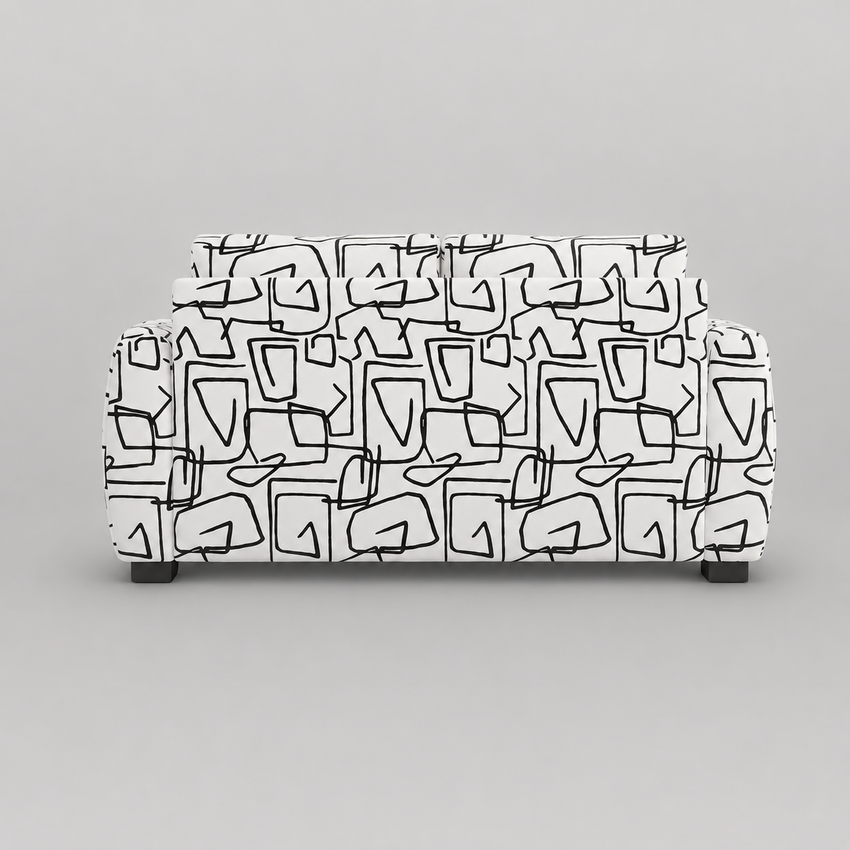 Orion Abstract Linear 2 Seater Premium Polyester Upholstered Sofa in White & Black
