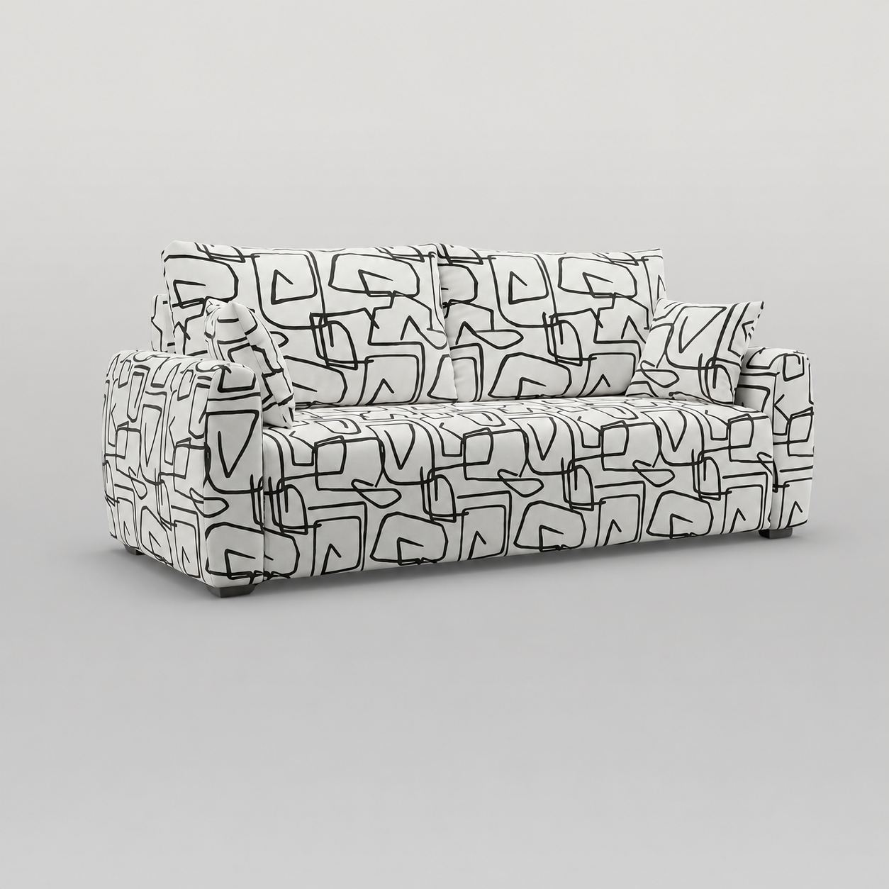 Orion Abstract Linear 3 Seater Premium Polyester Upholstered Sofa in White & Black