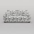 Orion Abstract Linear 3 Seater Premium Polyester Upholstered Sofa in White & Black