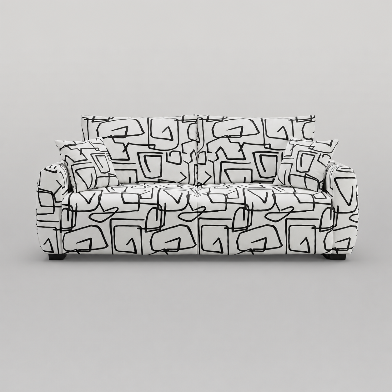 Orion Abstract Linear 3 Seater Premium Polyester Upholstered Sofa in White & Black