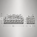 Orion Abstract Linear 3 Seater Premium Polyester Upholstered Sofa in White & Black