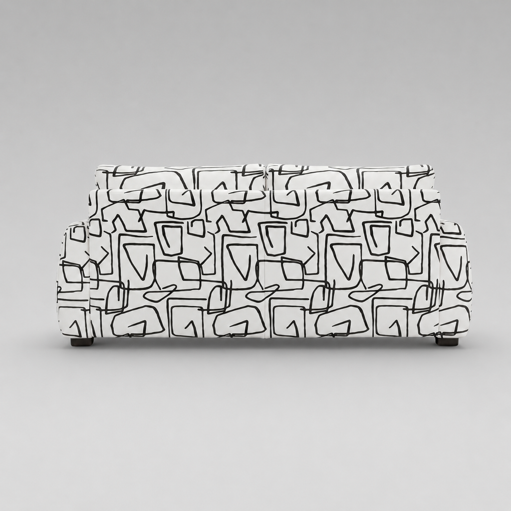 Orion Abstract Linear 3 Seater Premium Polyester Upholstered Sofa in White & Black