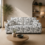 Orion Abstract Linear 3 Seater Premium Polyester Upholstered Sofa in White & Black