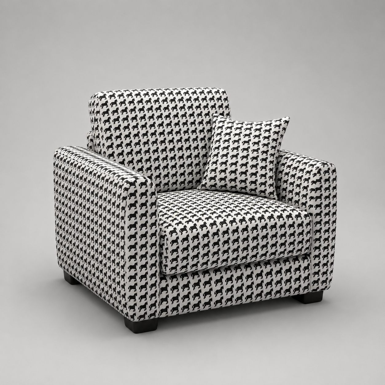 Orion Classic Houndstooth 1 Seater Premium Polyester Upholstered Sofa in White & Black
