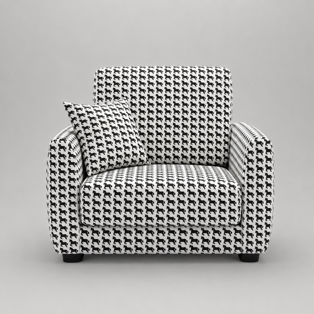 Orion Classic Houndstooth 1 Seater Premium Polyester Upholstered Sofa in White & Black