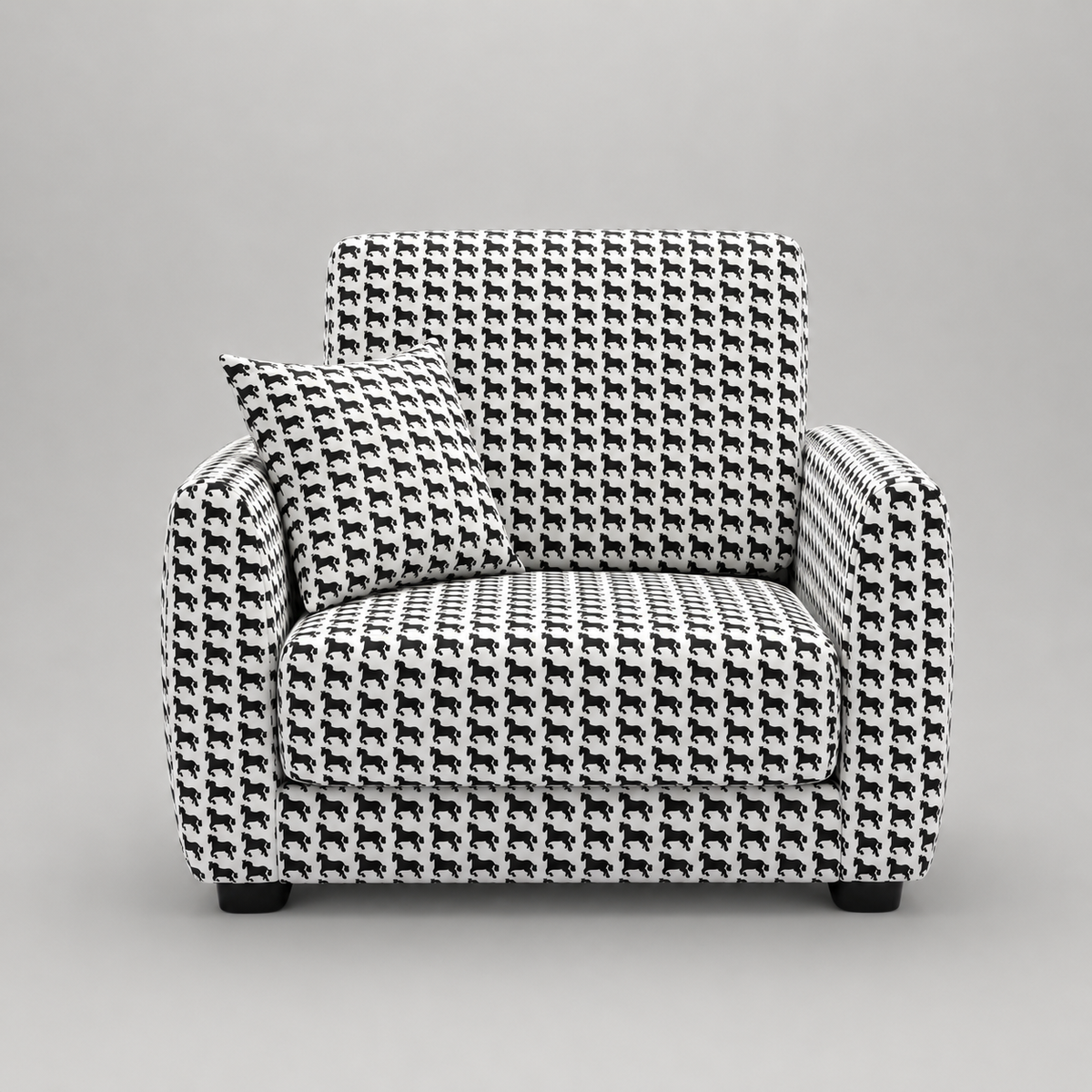 Orion Classic Houndstooth 1 Seater Premium Polyester Upholstered Sofa in White & Black