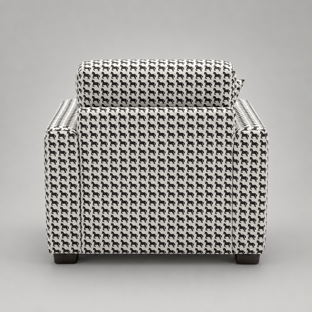 Orion Classic Houndstooth 1 Seater Premium Polyester Upholstered Sofa in White & Black