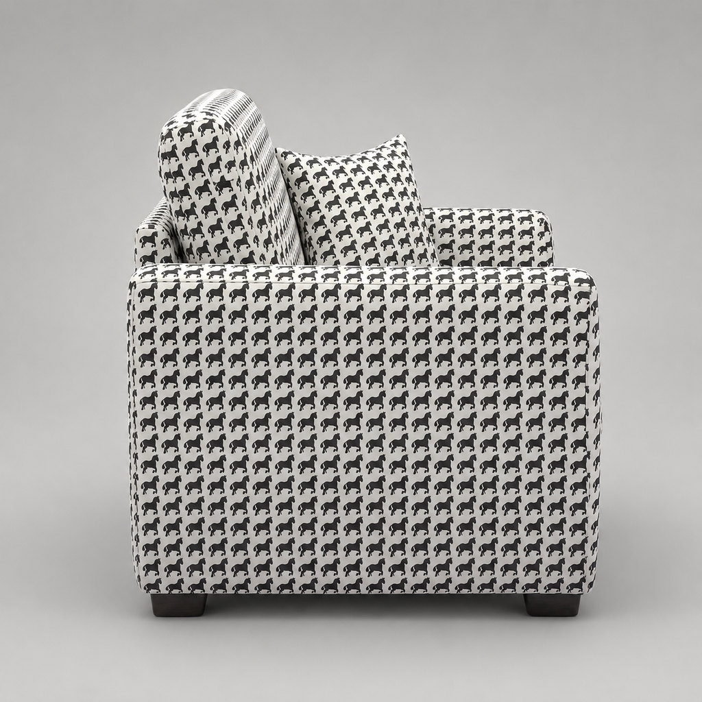 Orion Classic Houndstooth 1 Seater Premium Polyester Upholstered Sofa in White & Black