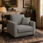 Orion Classic Houndstooth 1 Seater Premium Polyester Upholstered Sofa in White & Black
