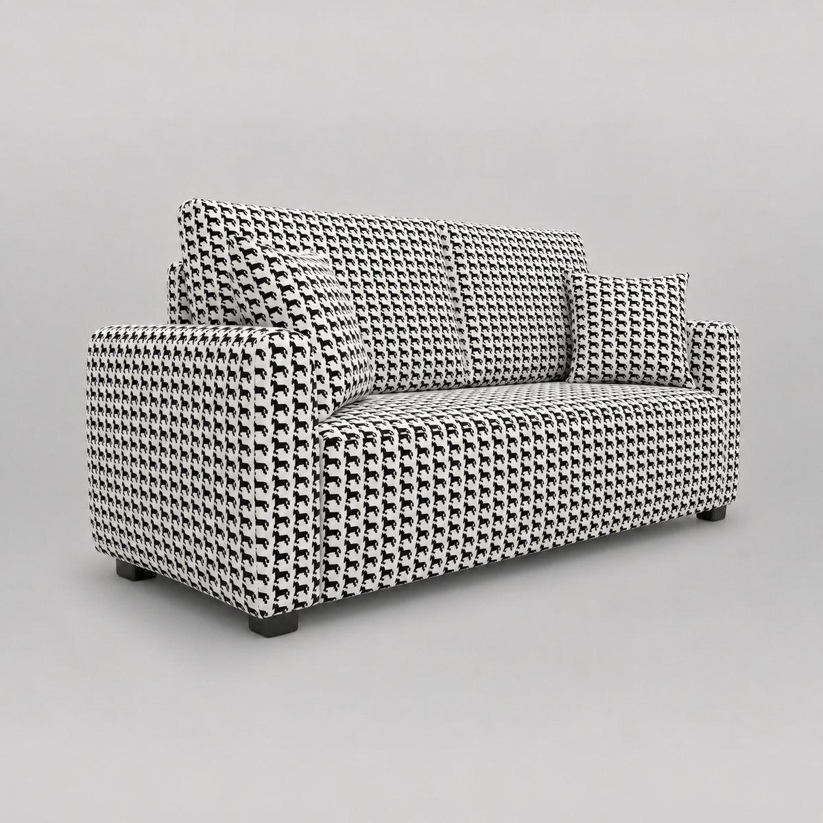 Orion Classic Houndstooth 2 Seater Premium Polyester Upholstered Sofa in White & Black