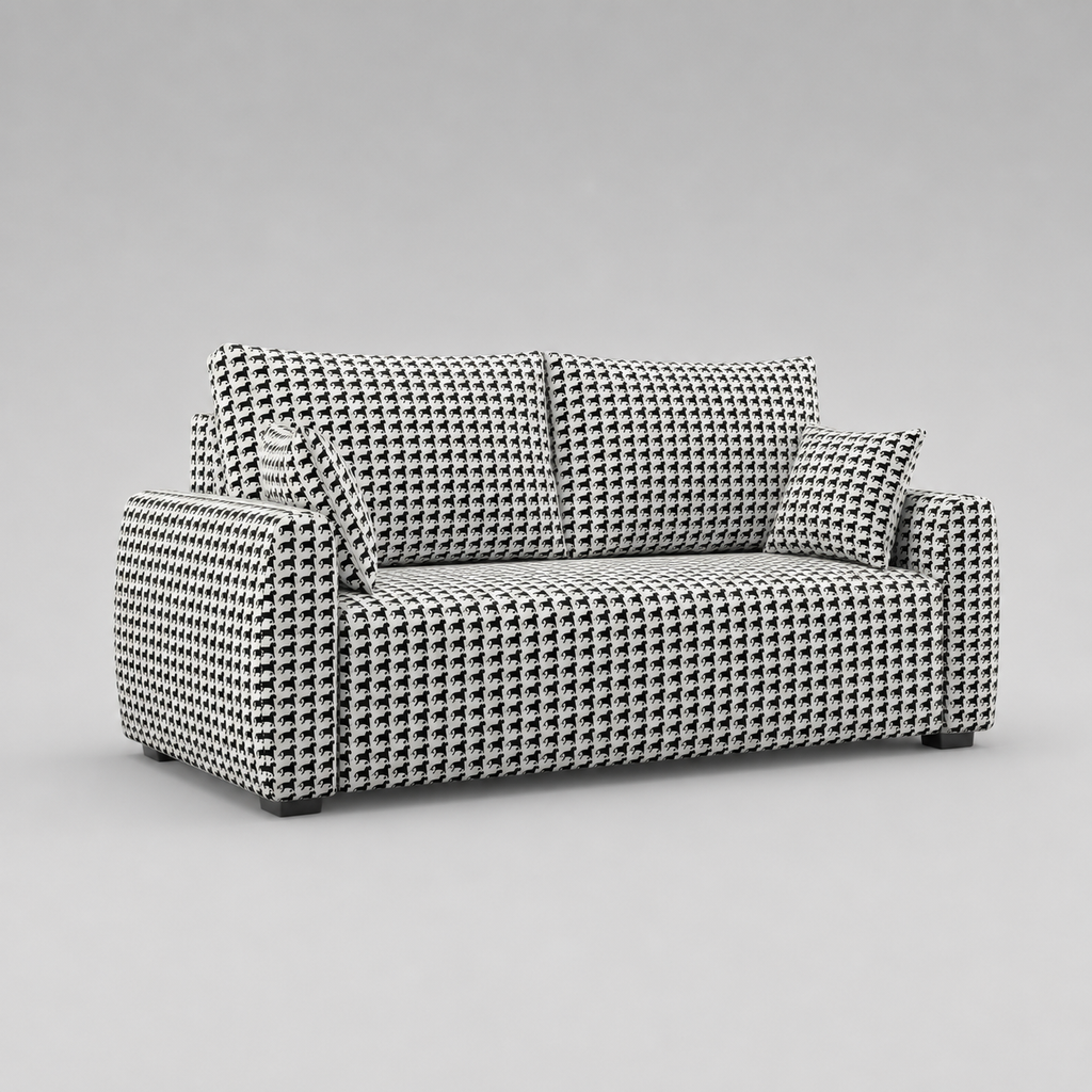 Orion Classic Houndstooth 3 Seater Premium Polyester Upholstered Sofa in White & Black