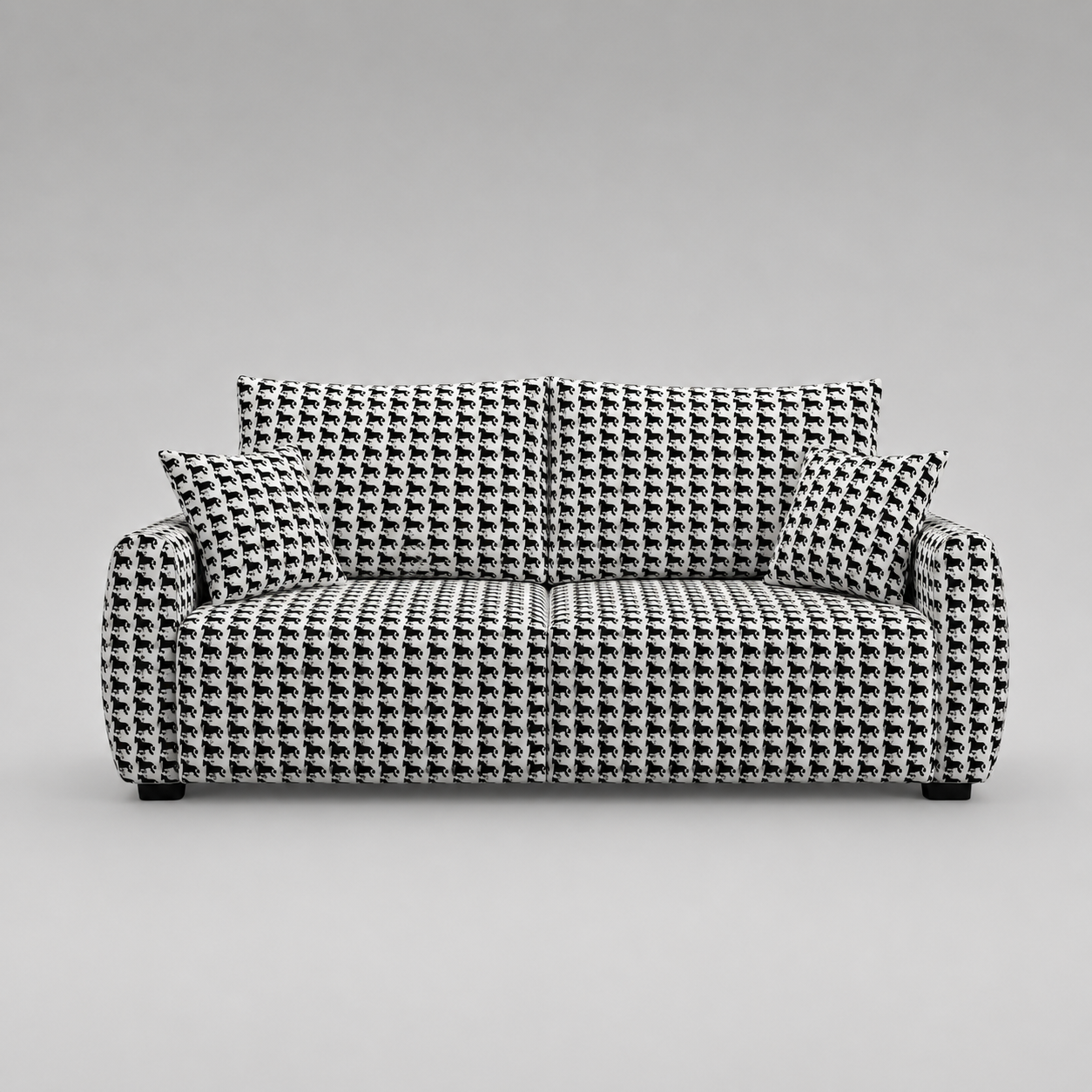 Orion Classic Houndstooth 3 Seater Premium Polyester Upholstered Sofa in White & Black