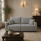 Orion Classic Houndstooth 3 Seater Premium Polyester Upholstered Sofa in White & Black