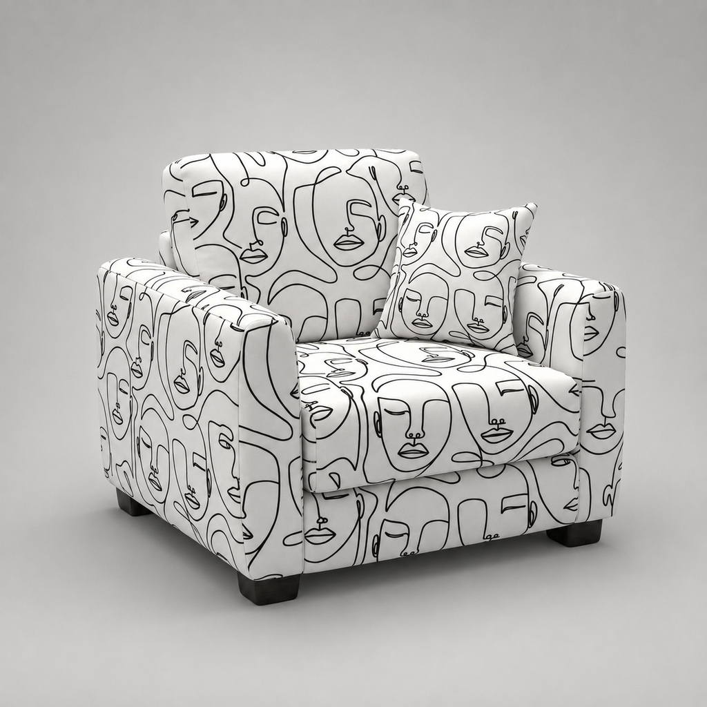 Orion Modern Muse 1 Seater Premium Polyester Upholstered Sofa in White & Black