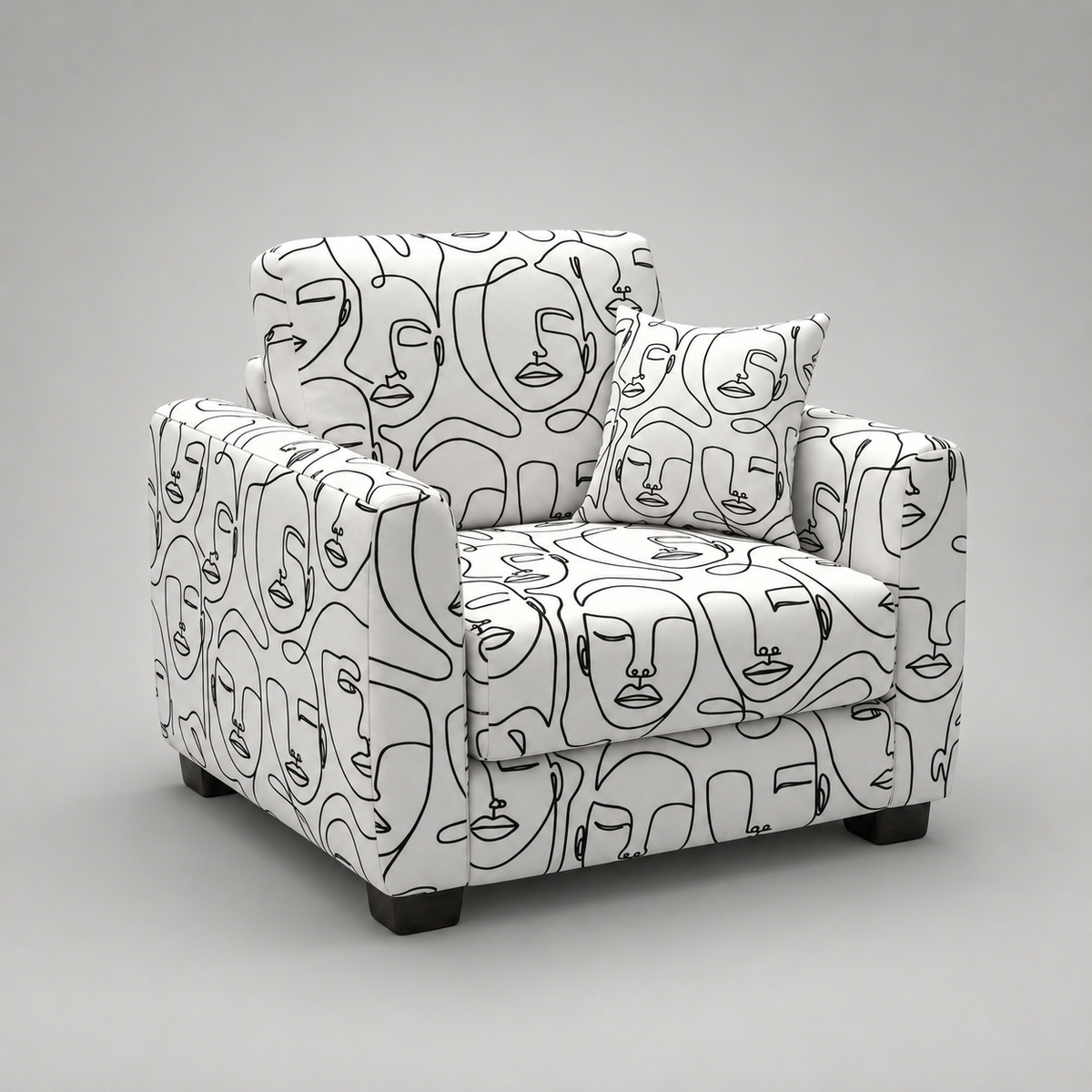 Orion Modern Muse 1 Seater Premium Polyester Upholstered Sofa in White & Black
