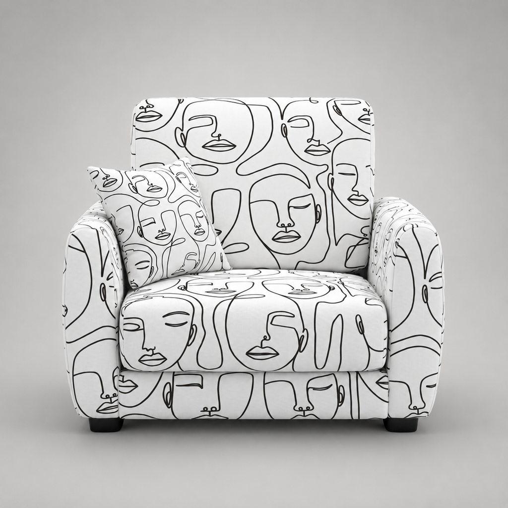 Orion Modern Muse 1 Seater Premium Polyester Upholstered Sofa in White & Black