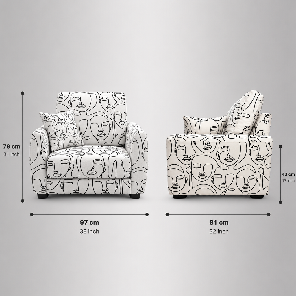 Orion Modern Muse 1 Seater Premium Polyester Upholstered Sofa in White & Black