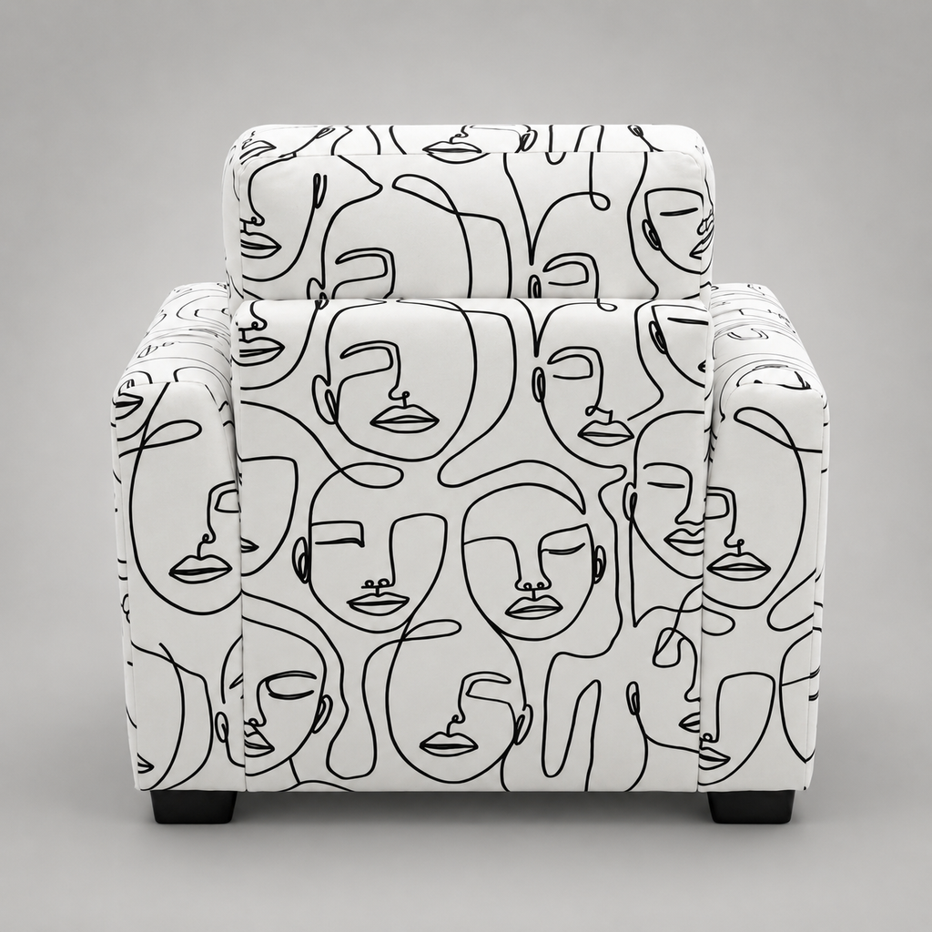 Orion Modern Muse 1 Seater Premium Polyester Upholstered Sofa in White & Black