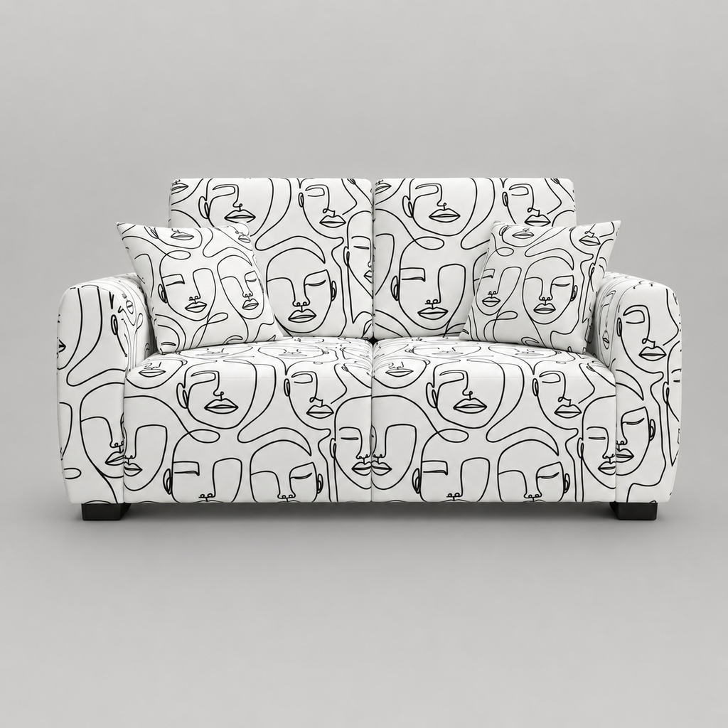 Orion Modern Muse 2 Seater Premium Polyester Upholstered Sofa in White & Black