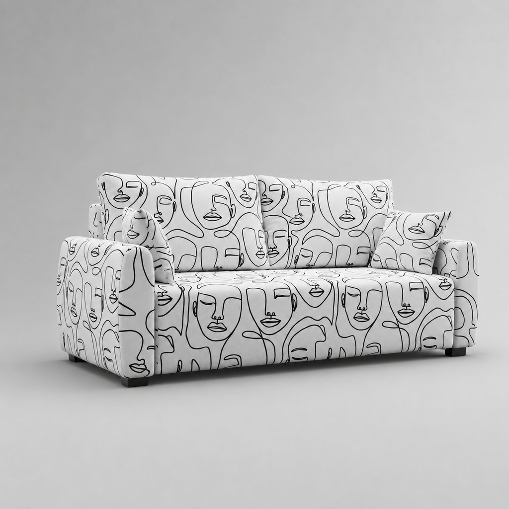 Orion Modern Muse 3 Seater Premium Polyester Upholstered Sofa in White & Black