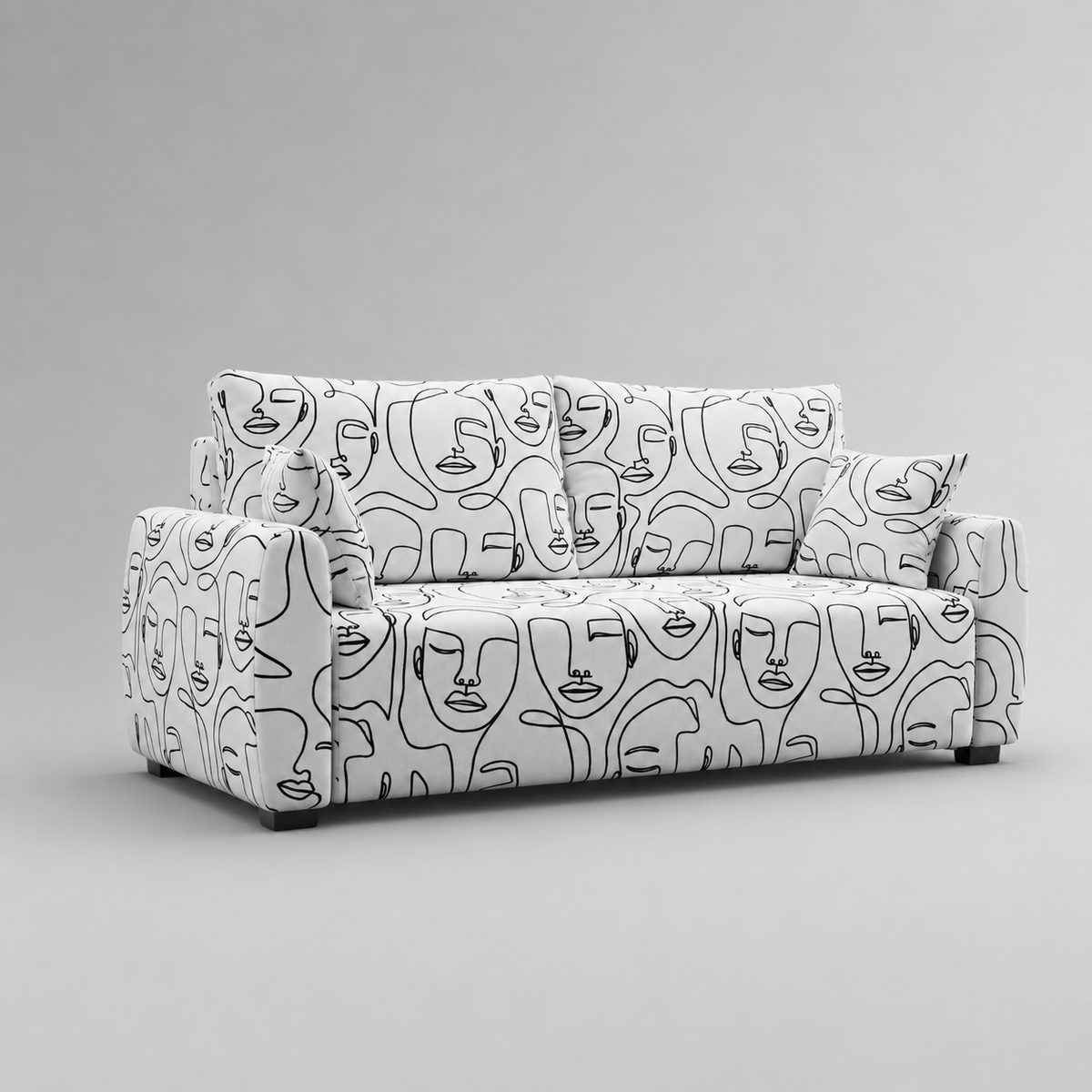Orion Modern Muse 3 Seater Premium Polyester Upholstered Sofa in White & Black