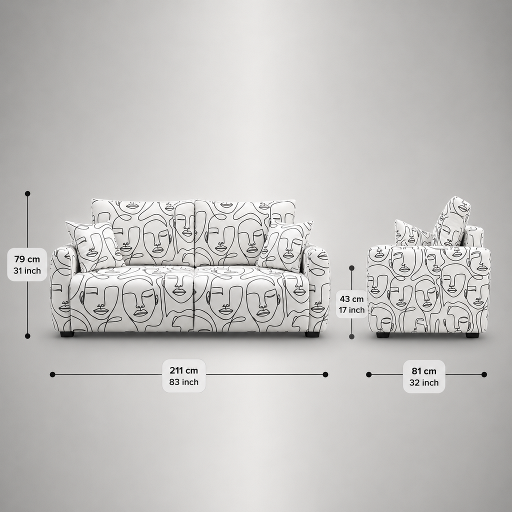 Orion Modern Muse 3 Seater Premium Polyester Upholstered Sofa in White & Black