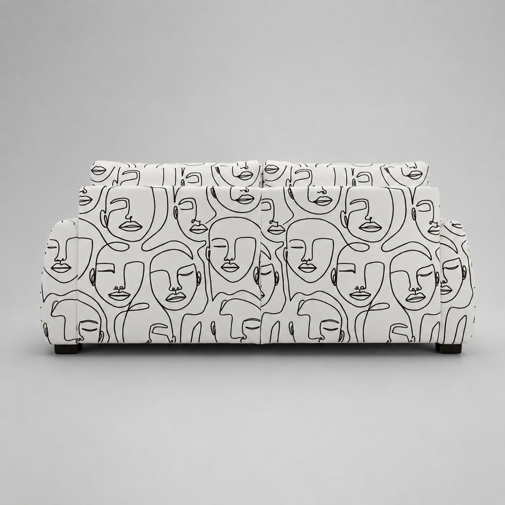 Orion Modern Muse 3 Seater Premium Polyester Upholstered Sofa in White & Black