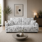 Orion Modern Muse 3 Seater Premium Polyester Upholstered Sofa in White & Black