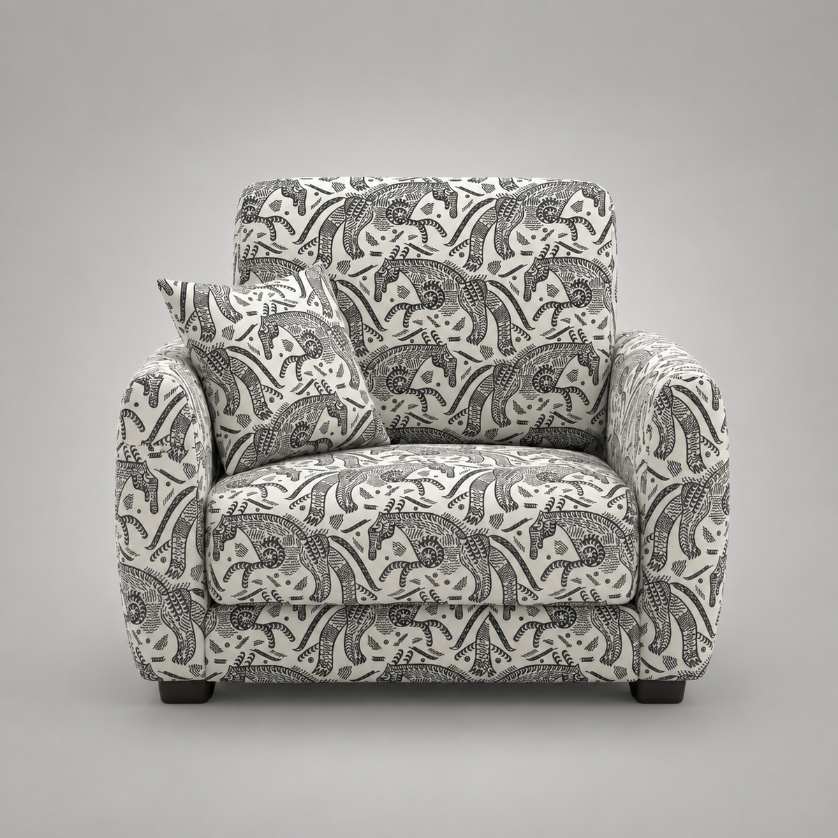 Orion Safari Sketch 1 Seater Premium Polyester Upholstered Sofa in White & Black