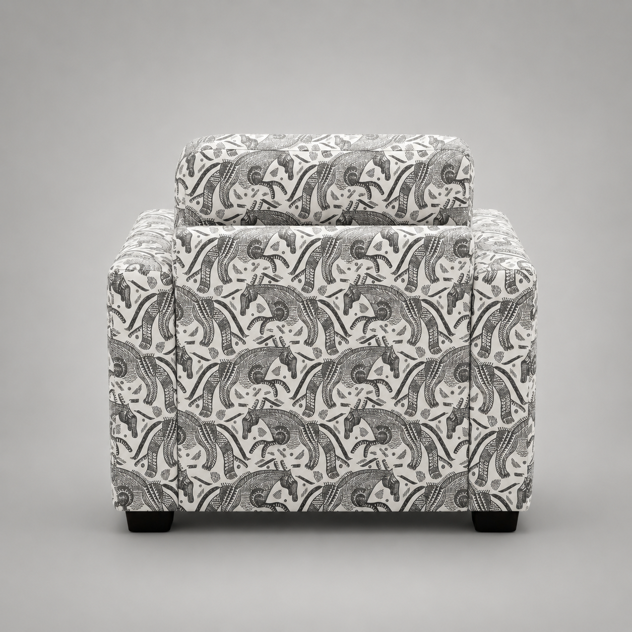 Orion Safari Sketch 1 Seater Premium Polyester Upholstered Sofa in White & Black