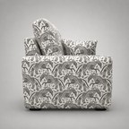 Orion Safari Sketch 1 Seater Premium Polyester Upholstered Sofa in White & Black