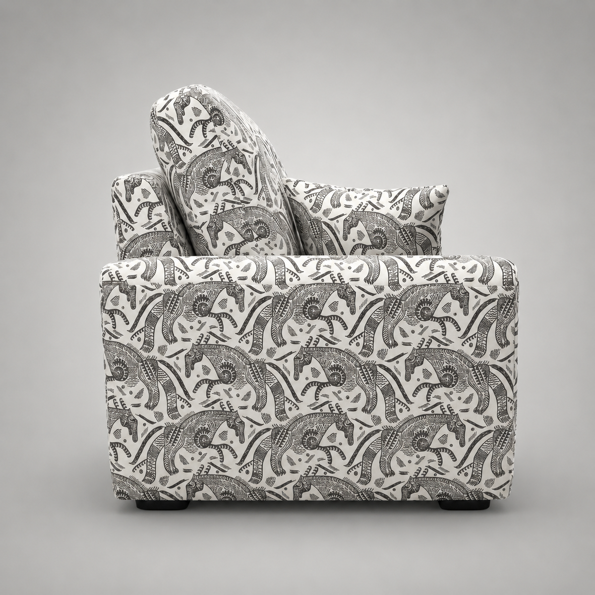 Orion Safari Sketch 1 Seater Premium Polyester Upholstered Sofa in White & Black