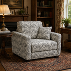 Orion Safari Sketch 1 Seater Premium Polyester Upholstered Sofa in White & Black