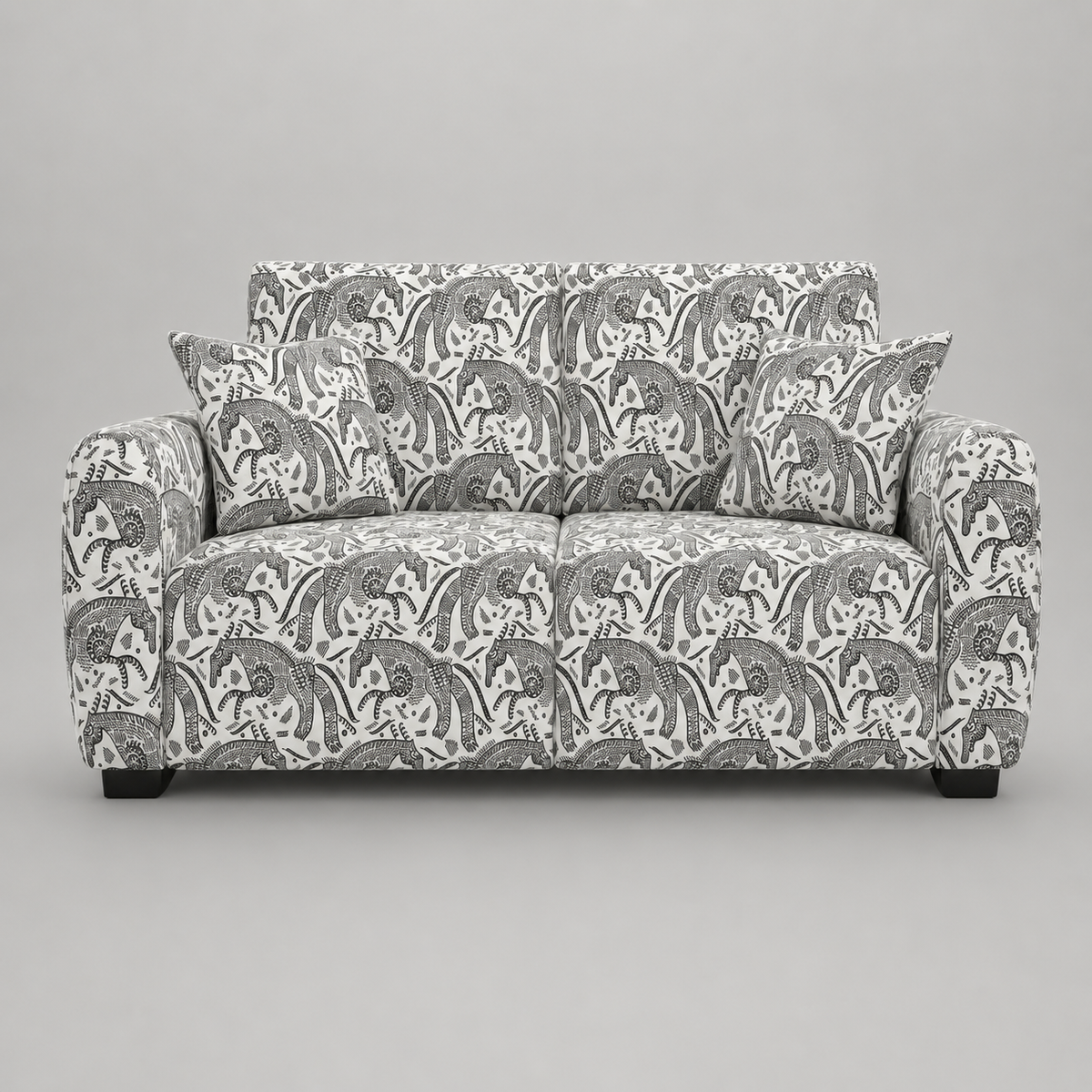 Orion Safari Sketch 2 Seater Premium Polyester Upholstered Sofa in White & Black