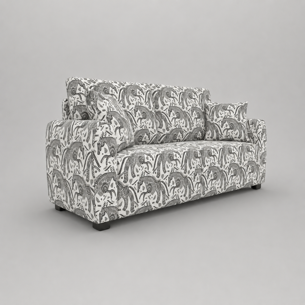 Orion Safari Sketch 2 Seater Premium Polyester Upholstered Sofa in White & Black